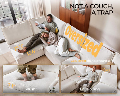 Oversized Modular Sofa Comfy Cloud Couch with Storage, Extra Deep Plush Sectional Sofa Set for Living Room, Covers Washable, Chenille, Olar (White, 8-Seater with Corner & 2 Ottomans, u-Shaped)
