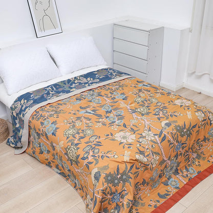 Snycler Boho Throw Blanket for Bed - 100% Cotton Ultra Soft Rustic Quilt Blanket Orange Bird Floral Printed Farmhouse Decor Bed Blankets, 60"×80" All Season Rustic Throw for Sofa Couch Chair