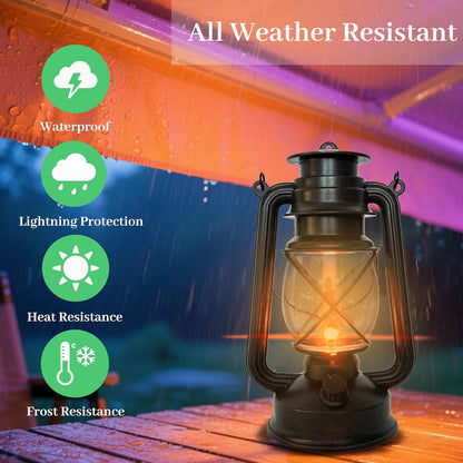 Vintage LED Outdoor Lantern Battery Powered Lanterns with Flame Wick Waterproof Camping Lamp Non-Solar Hanging Lantern Lights Landscape Decor for Indoor/Outdoor Use