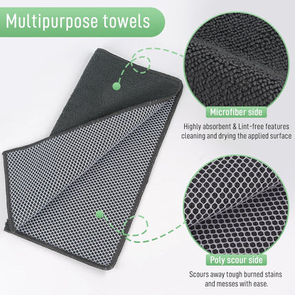 SINLAND Microfiber Dish Cloth Kitchen Washcloth Best Kitchen Cloths Cleaning Cloths Poly Scour Side 12"x12" 20Pack Dark Grey