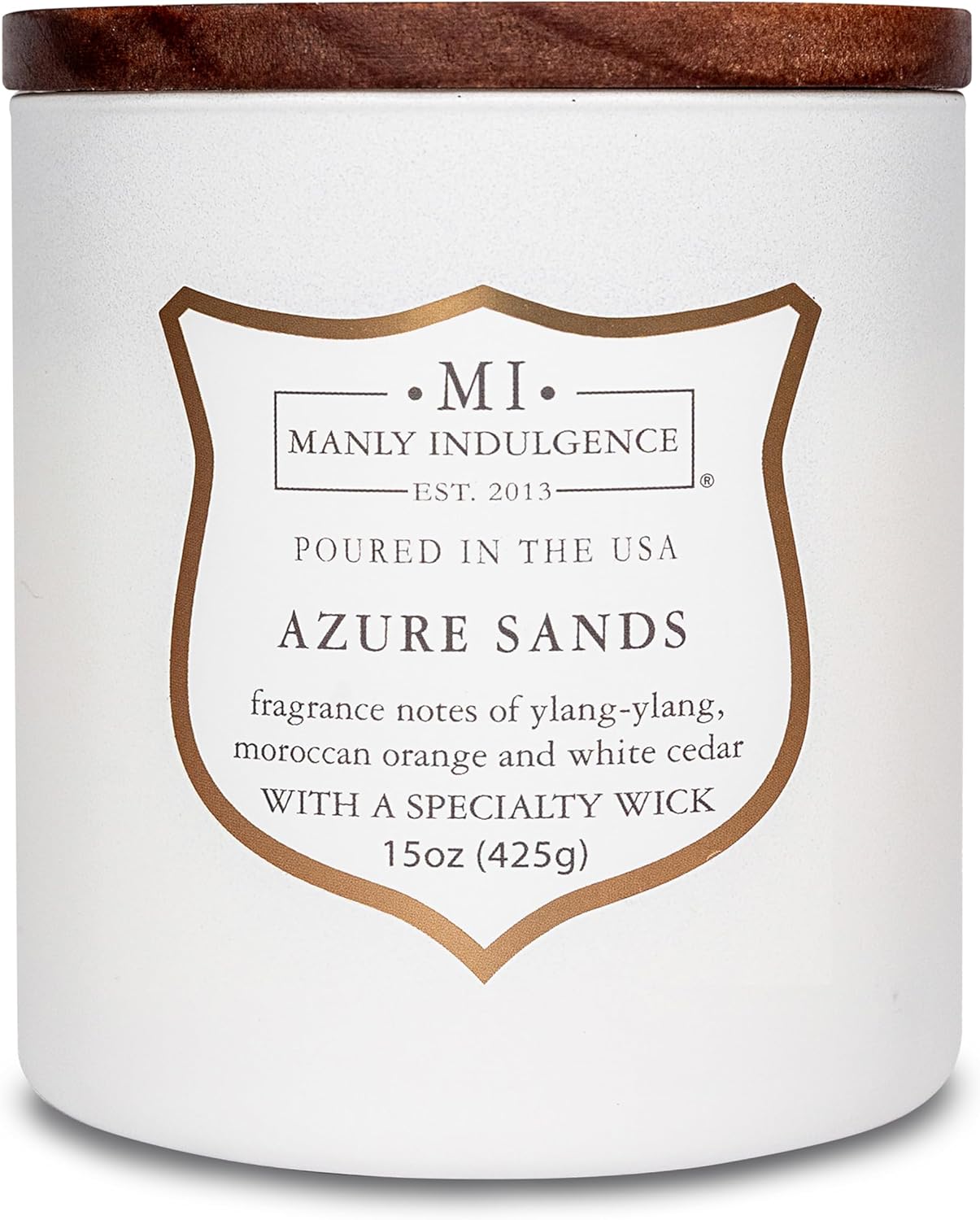 Manly Indulgence Azure Sands Scented Candles for Men, 15 oz Wooden Wick, Premium Soy Blend Wax, 60H Burn, Candles for Home Scented - Made in The USA