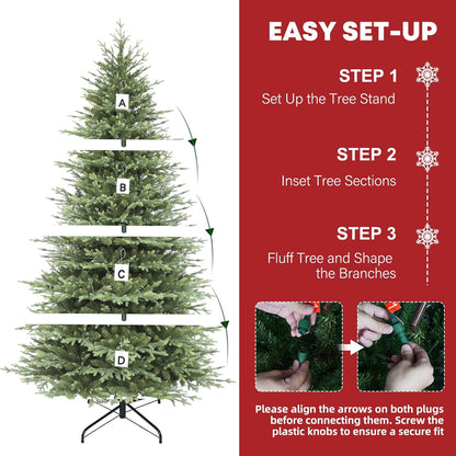 Hykolity 9 ft Prelit Artificial Christmas Tree with 5149 PE&PVC Branch Tips, 600 Warm White LED Lights, Easy Assembly with Metal Stand and Hinged Branches