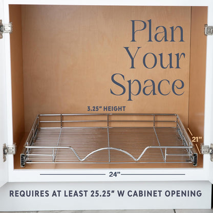 HOLDN’ STORAGE Pull Out Cabinet Organizer, Heavy Duty Caddy w/Lifetime Limited Warranty -24”W x 21”D - Requires At Least 25-1/4” Cabinet Opening, Steel Metal Cabinet Drawers Slide Out, Chrome