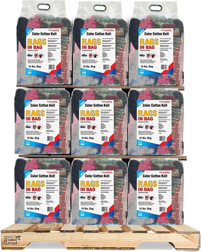 Premium Color Knit Cleaning Rags (600 lbs Pallet - 60x10 lbs. Bag) – Shop Rags Bulk for Workshops, Mechanics, Painters, and Home Use, Multipurpose Cotton T-Shirt Rags