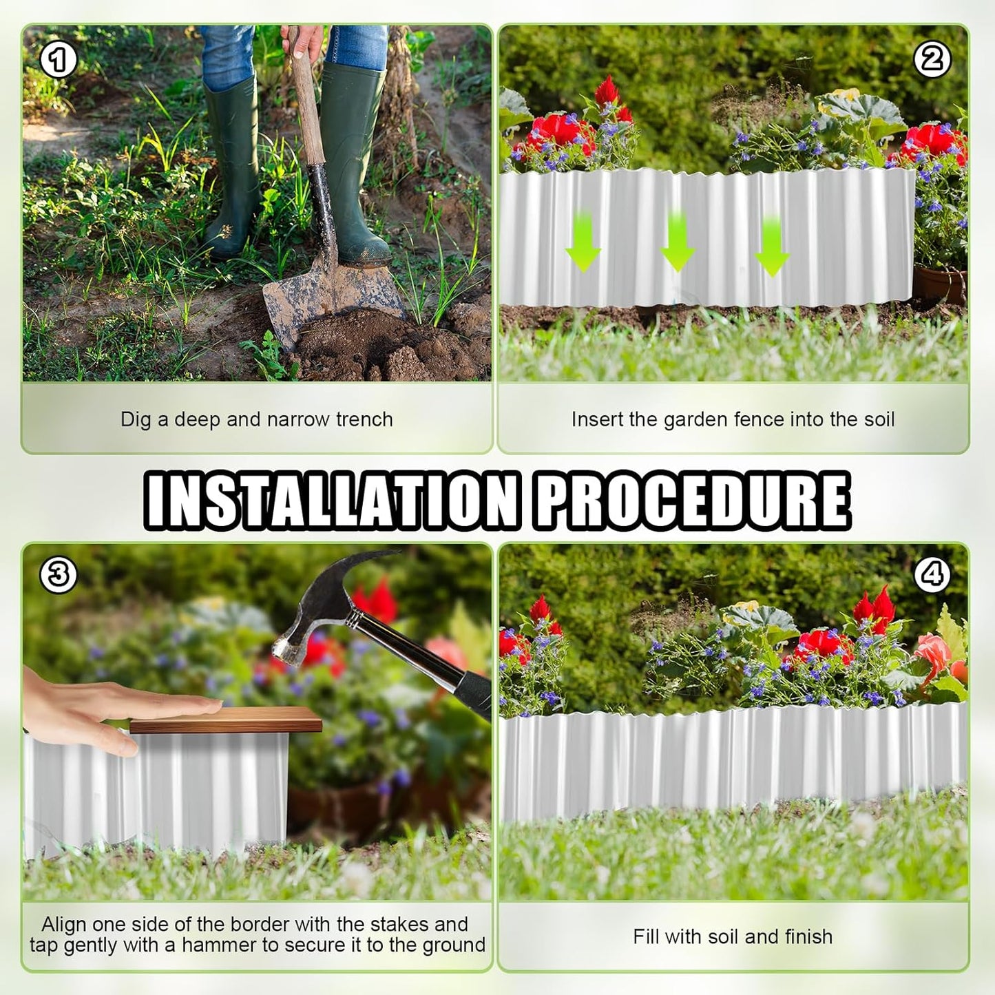 Corrugated Metal Garden Edging - 6 Inch X 20 FT Landscape Edging Border, Flexible Border for Garden Fence, Flower Bed, and Lawn (Silver)