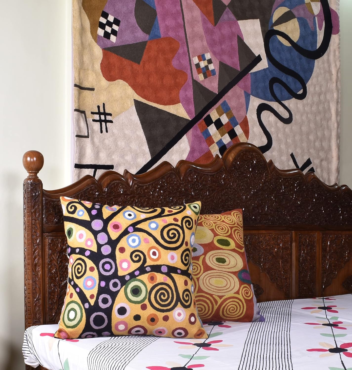 Klimt Yellow Tree of Life Pillow Cover Gold Floral Pillowcase Flower Botanical Gold Accent Suzani Sofa Cushions Kids Room Cushions Hand Embroidered Wool Size - 18x18