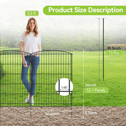 INJOPEXI Decorative Garden Fence 12 Panels 23.6ft (L)×36in (H) Garden Fences with 12 Panels Rustproof Wire No Dig Rabbit Animal Barrier Fencing Rabbit Dog Fence for Yard Patio Outdoor - Without Gate