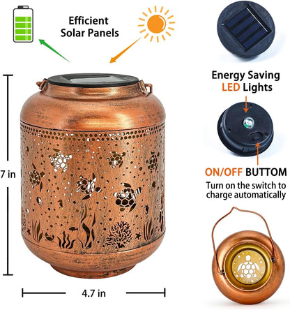 2 Pack Sea Turtle Solar Lanterns Outdoor Waterproof,Hanging Solar Lights Sea Turtle Gifts for Women Metal LED Decorative Light for Yard,Patio,Lawn,Tabletop,Pathway,Landscape,Garden Decor