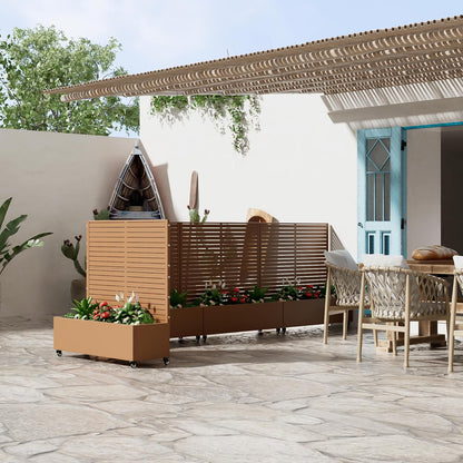 Casaphoria Metal Raised Garden Bed with Trellis and Wheels, 47"x47"x16" Planter Box for Climbing Plants, Vegetables & Vines, Features Drainage Holes and Privacy Screen (Brown-Louvered)