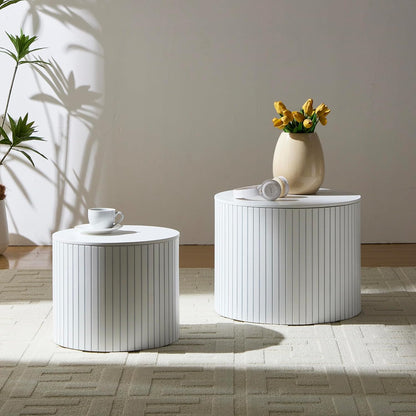 Round Coffee Table with Storage,19.17" Nesting Coffee Table Set of 2,Mid Century Modern End Table for Living Room,Side Table for Apartment,Office,Dorm(White)
