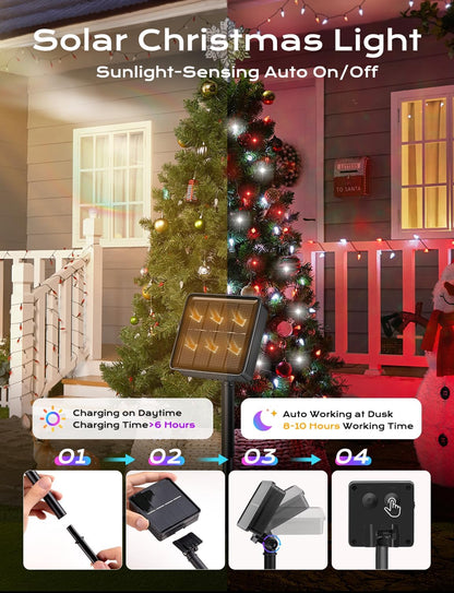 Brightown Solar Operated C6 Strawberry String Lights, 22.64ft 50 LEDs Red White LED Christmas Fairy Lights, Solar Christmas Lights Outdoor, Christmas Decorations for Christmas Tree, Garden Decor