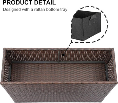 SUNNYPARK Tall Rectangular Planter with Removable Liner, All-Weather PE Rattan Large Modern Planters Indoor Outdoor Flower Plant Pots Garden Box Patio Yard Front Porch Deck