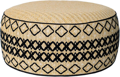 Outdoor Inflatable Ottoman with Air Pump, Embroidery Patio Footrest Stool D21”x H9”, Round Pouf Ottoman with Portable Handle Suitable for Garden, Camping, Bedroom, Living Room