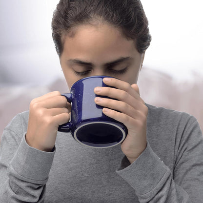 DISCOUNT PROMOS Custom Ceramic Campfire Coffee Mugs 13 oz. Set of 1, Personalized Bulk Pack - Perfect for Tea, Espresso, Cappuccino, Hot Cocoa - Blue