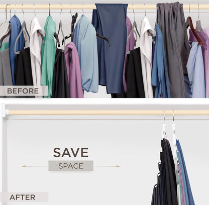 MORALVE Pants Hangers Space Saving - 2 Pack European Beechwood Scarf and Jean Hangers - Closet Organizer and Space Saver Pant Rack, Leggings Hanger, and Scarf Holder with 360° Swivel Hook