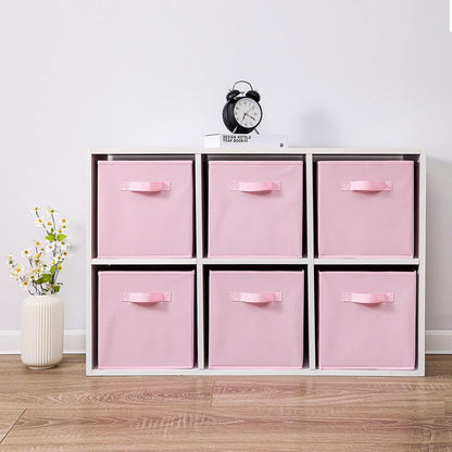 Stero 13x13x13 Inch Fabric Storage Bins 6 Pack Fun Colored Durable Storage Cubes with Handles Foldable Cube Baskets for Home, Kids Room, Closet and Toys Organization Pink