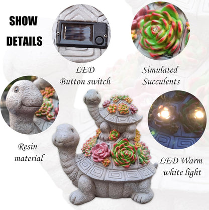 Large Turtle Solar Garden Outdoor Statues with Succulent and 6 LED Lights,Outside Solar Turtle Decor Art for Garden,Home,Lawn,Yard, Balcony Ornament