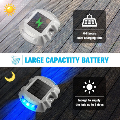 VOLISUN Solar Deck Lights, 8-Pack Led IP67 Waterproof Outdoor Warning Step Lights for Driveway, Sidewalk, Garden Pathway, Yard (Blue)