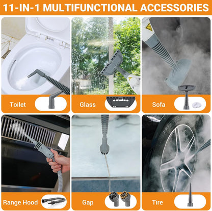 Pressurized Handheld Steam Cleaner with 11 pcs Accessories and Safety Lock, Multipurpose Steam Cleaner for Home, Portable Steamer for Cleaning Kitchen, Bathroom, Car, Floor, Furniture, Grout, Couch