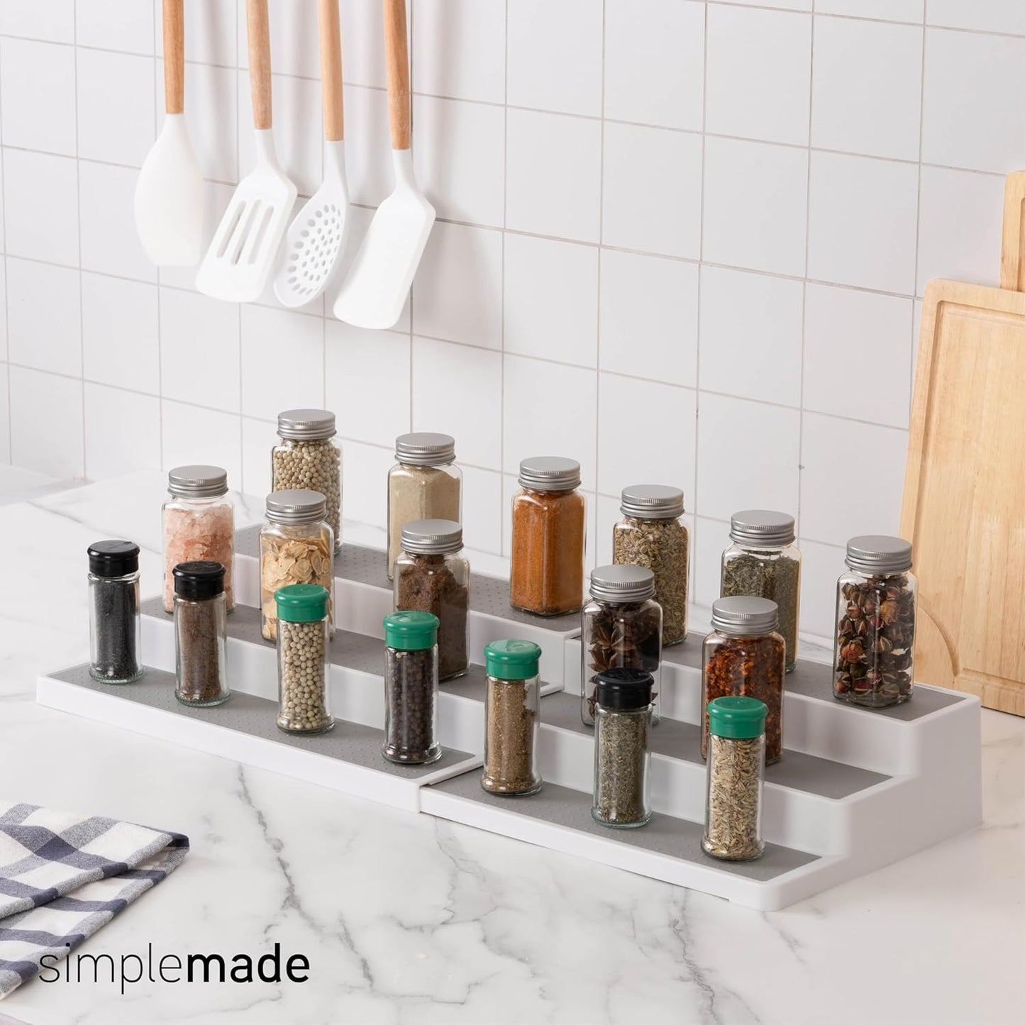 SIMPLEMADE 3-Tier Spice Rack Organizer - Versatile Storage Shelf for Kitchen, Bathroom, Bedroom & Office, Set of 1, White