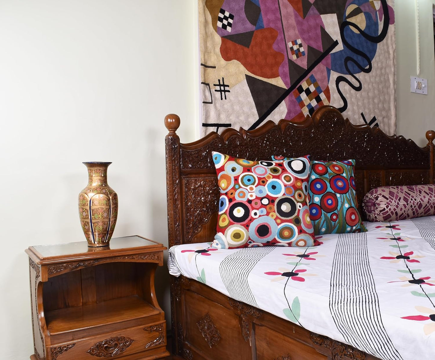 Red Polka Dots Pillow Cover | Reds Contemporary Pillows | Farmhouse Chair Cushion | Modern Outdoor Pillows | Red Throw Chair Pillow | Hand Embroidered Cushions Wool Size - 18x18