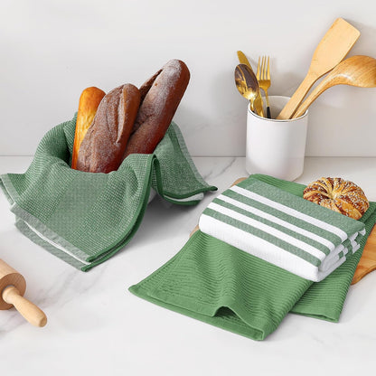 Homaxy Premium Kitchen Towels(18”x 28”, 12 Pack), Large Cotton 380 GSM Kitchen Hand Towels, Soft and Absorbent Terry Dish Towels, Multipurpose Tea Towel Set with Hanging Loop, Grass Green