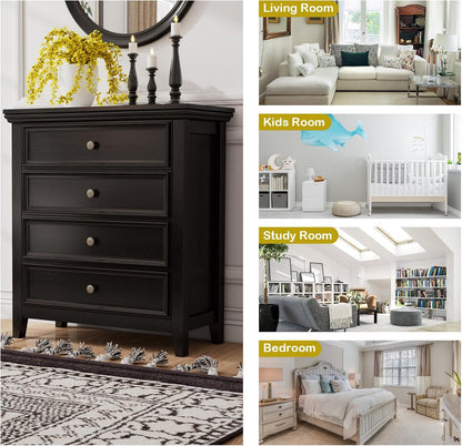 BLANKSPACE Black Dresser for Bedroom, 4 Chest of Drawer Modern Wood Nightstand, Wooden Clothes Organizer Cabinet Dressers for Living Room, Closets, Hallway