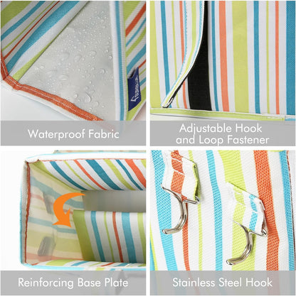 Surblue Bedside Caddy Hanging Bed Organizer Storage Bag Pocket for Bunk and Hospital Beds, College Dorm Rooms Baby Bed Rails,Wheelchair Side Bag,Camp Chiars,4 Pockets and 2 Hooks (Small GreenStripe)