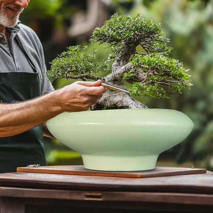 Ceramic Bonsai Pots - Large Succulent Planter 13 Inch Plant Pot Indoor Succulent Pot with Drainage Hole Outdoor Planter Bonsai Tree Pot for House Home Garden Office Decor Green