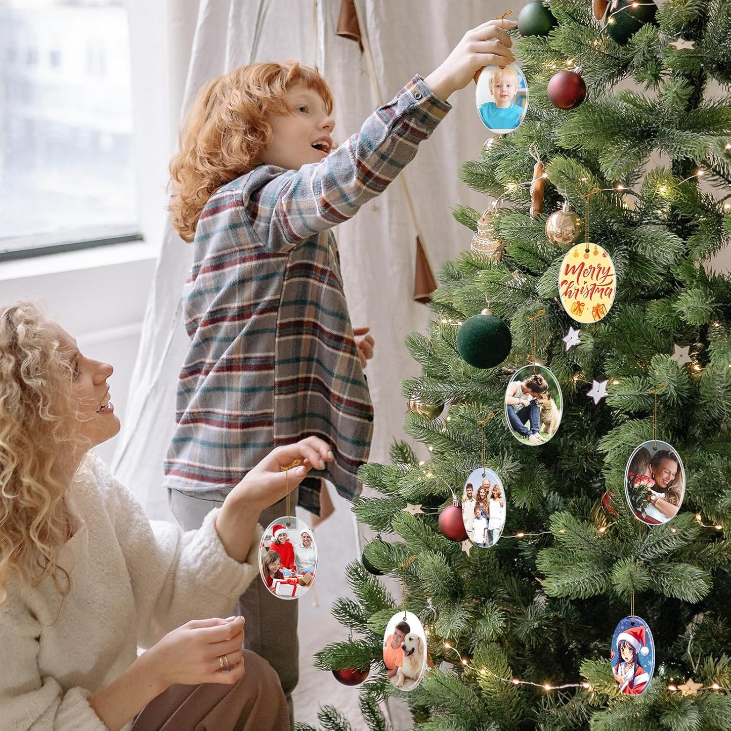 Personalized Christmas Ornaments 2025, Double-Side Custom Christmas Ornament, Oval Ceramic Photo Ornament Christmas Tree Decorations for Kids, Mom, Dad, Family, Loved One