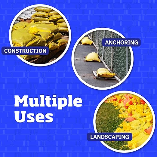 DURASACK Heavy Duty Sand Bags with Tie Strings Empty Woven Polypropylene Sand-Bags for Flood Control with 1600 Hours of UV Protection, 50 lbs Capacity, 14x26 inches, Yellow, Pack of 10