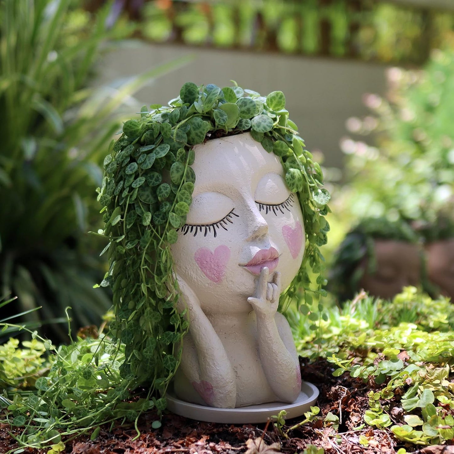 Face Flower Pots Head Planter, Cute Resin Planters for Indoor Outdoor Plants, Macetas para Plantas Unique Head Plant Pot
