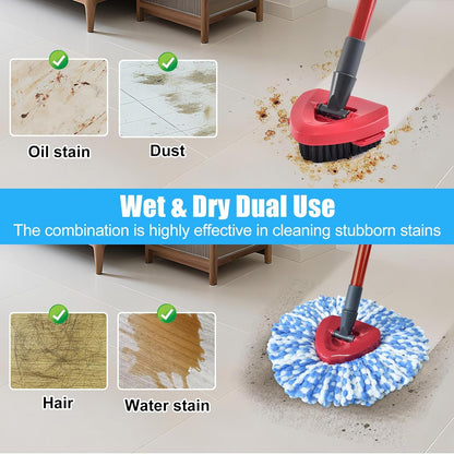 Mop Replace Head Mop Handle for O Cedar Mop, Mop Replacement for Ocedar Spin Mop Includes 2 Mop Heads Replacements 4-Section Mop Handle 1 Mop Base 1 Scrubber Mop Head for O-Cedar Spin Mop