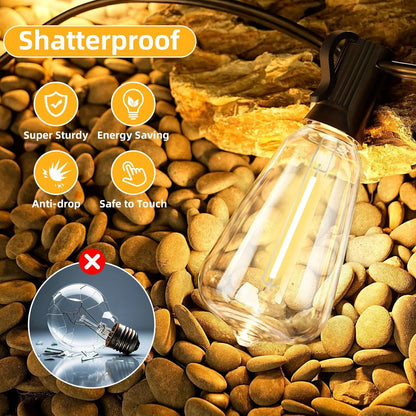 ST38 Outdoor String Lights 25FT with 12+1 LED Bulbs, E12 Socket, Waterproof Commercial Grade, 2700K Warm White for Garden, Backyard, Bistro, Patio, Porch, Deck, Gazebo, Wedding Decor