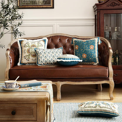 patdrea Designer Throw Pillow Covers Set of 4,French Vintage Blue Linen with Floral Collection Pattern Pillow Cover,Decorative Rectangle and Square Pillowcases Cushion for Bed Living Room Outdoor