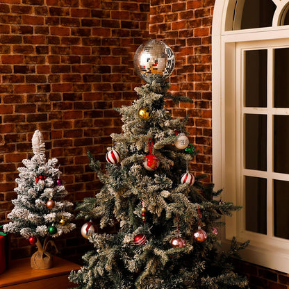 Retisee 6'' Disco Ball Christmas Tree Topper Silver Mirror Xmas Tree Topper 3D Hollow Silver Disco Ball Decor for 70s Holiday Wedding Birthday Party Decorations