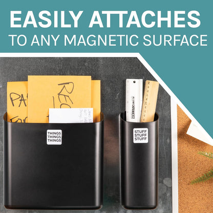 JS Jackson Supplies Black Lint Bin with Magnetic Back (Set of 2), Large and Small Space Saving Trash Bins and Organizers for Laundry Room and Kitchen, Wall Mountable