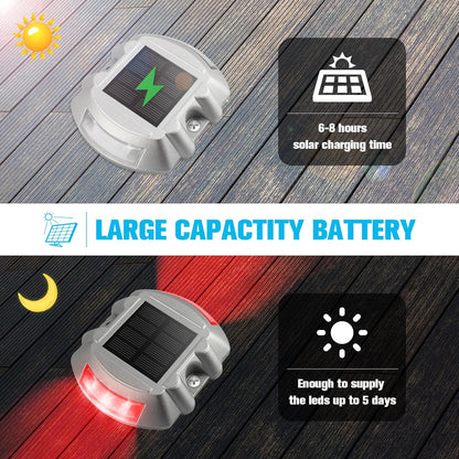 VOLISUN Christmas Solar Deck Lights Driveway Dock Lights, 4-Pack Led IP67 Waterproof Outdoor Warning Step Lights for Driveway Sidewalk Garden Pathway Yard(Red)