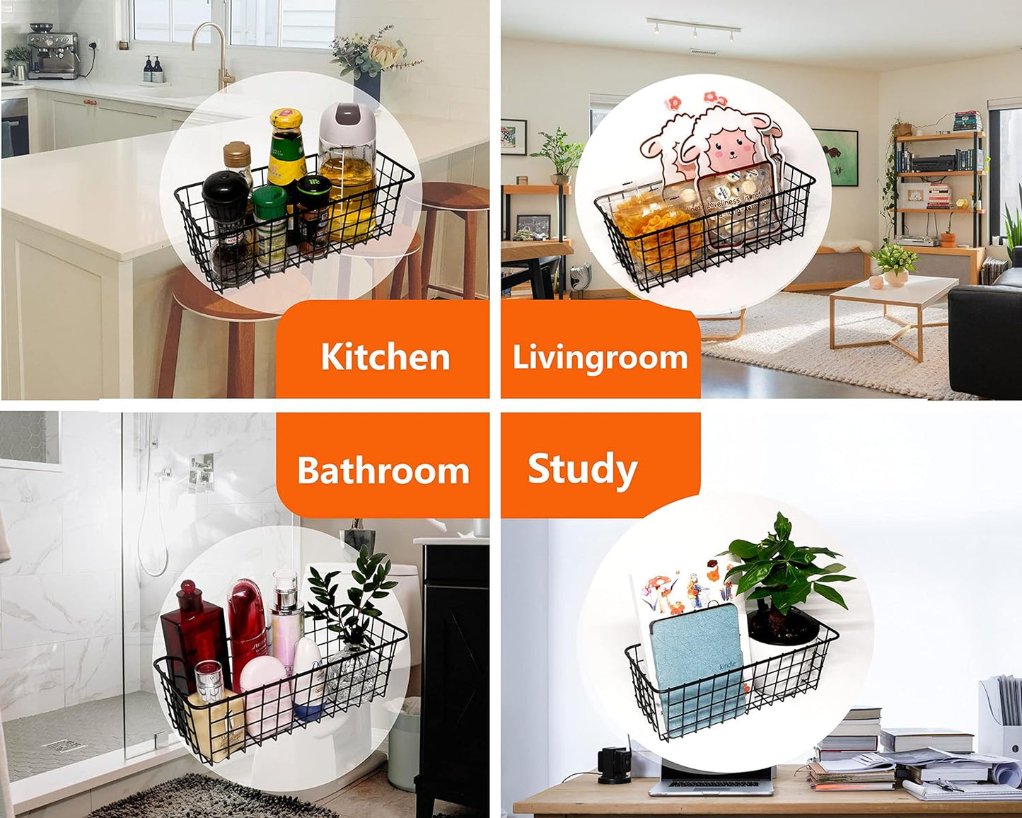 Joben Oligey 3 Set Hanging Wire Baskets ,Wall Mount Fruit Basket,No Drilling,Adhesive Small Metal Basket,Farmhouse Food Storage Mesh Bin Kitchen Pantry Laundry Bathroom Closet Garage RV ,Black