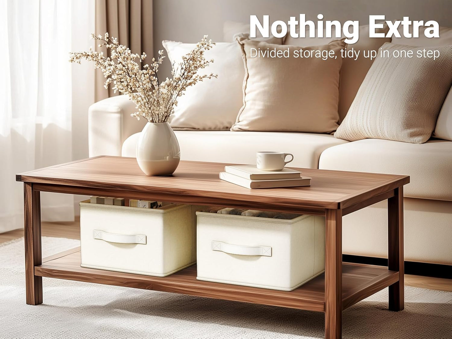 3 Pack Fabric Storage Bins for Shelves | 16.25x12x10in Closet | Collapsible Bins for Organization | Linen Clothes Storage Bins | White & Ivory