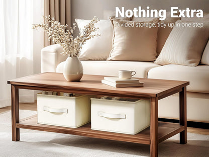 3 Pack Fabric Storage Bins for Shelves | 14¾" L*10¼" W*8¼" H Closet Storage Bins | Collapsible Closet Organizers for Clothes | Linen Clothes Bins | White & Ivory