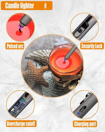 5 in1 Candle Accessory Set with Rechargeable Candle Lighter, Candle Wick Trimmer, Candle Wick Snuffer, Candle Wick Dipper, Storage Tray Plate, Candle Care Kit (Silver Black)