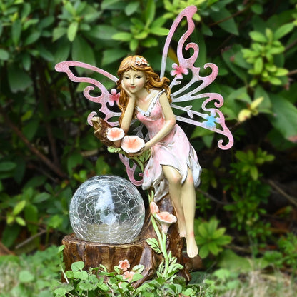 Garden Fairy Statue Outdoor Decor-Solar Flower Fairy Figurines-Garden Fairies Statues Decoration for Outside Lawn Yard Patio,Garden Ornament Gift,Tall 11.8 Inches