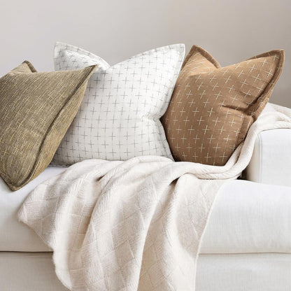 ZWJD Throw Pillow Pillow Covers 18x18 Set of 2 Soft Polyester Textured Pillow Covers with Stylish Flange Edge Cozy Farmhouse Throw Pillows for Couch Bed Sofa Living Room