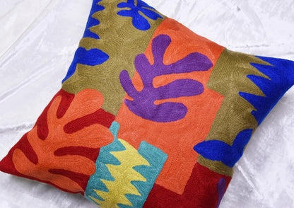 Matisse Decorative Pillow Cover Cutouts Hand Embroidered Abstract Toss Pillows Farmhouse Chair Cushion Contemporary Pillowsham Mid-Century Chair Cushions Wool Size 18x18