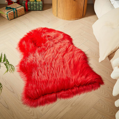 AMTOVO Faux Fur Rug, Red Small Area Rug, Fluffy Sheepskin Rug, Fuzzy Ultra Soft 2 x 3 ft Shag Rugs for Bedroom Sofa Throw Cushion Room Decor, Sheepskin