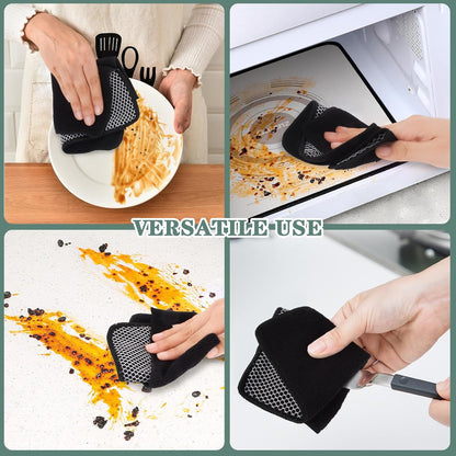 SINLAND Microfiber Dish Cloth for Washing Dishes Dish Washing Rags Best Kitchen Washcloth Cleaning Cloths Wash Cloths with Poly Scour Side 7.87Inchx7.87Inch 10 Pack Black