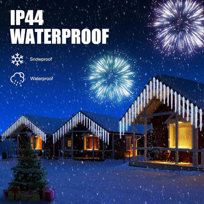 Brightown Christmas Meteor Shower Icicle Lights Outdoor, 2 Pack Total 40ft with 40 Large Tube 960 LED Dropping Effect, Waterproof Decorations for House Eave Roofline, Cool White
