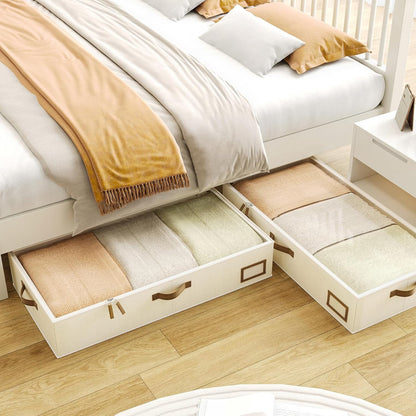 Under Bed Storage Containers, 2-Pack Underbed Storage Box, Collapsible Clothes Storage Bins with Handles and Lid, Medium Under Bed Organizers for Shoe, Blanket, Toy, Pillow, Sheet, Beige