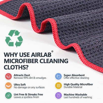 Airlab Microfiber Cleaning Cloth Waffle Weave Dust Rags for Household Kitchen Towel Absorbent Quick Drying Cleaning Rags Streak Free Lint Free, 6 Pack,12 x 12 Inches, Grey